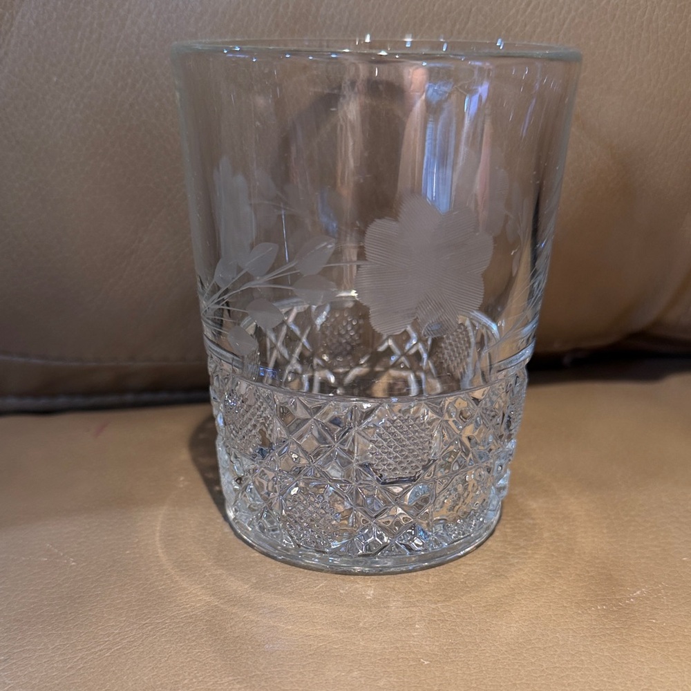 McKee’s - Innovation Pattern, Floral Etched Cut Glass Glows in UV Light Set of 2
